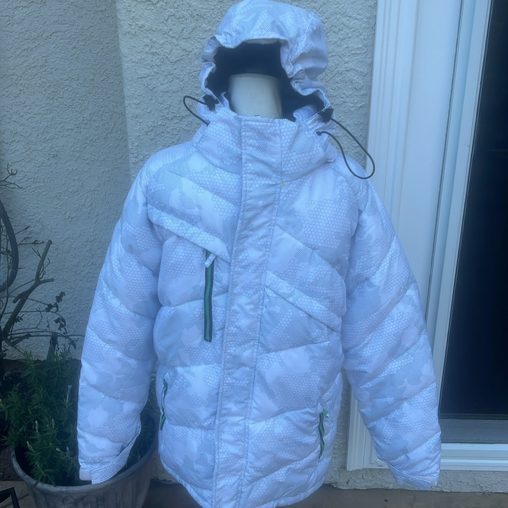 Triple Nickel Men's White Geo Print Green Zipper Snowboard Ski Jacket Size S